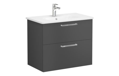 VitrA Zentrum 80cm 2 Drawer W/H Washbasin Unit - Matt Storm Grey