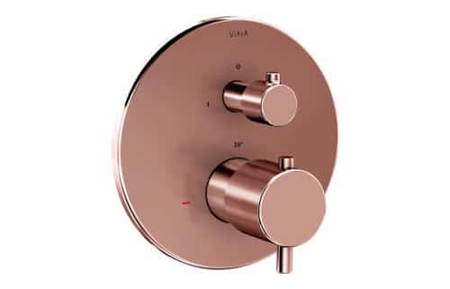 VitrA Root Round Integrated Thermostatic Bath/Shower Mixer Valve - Soft Copper