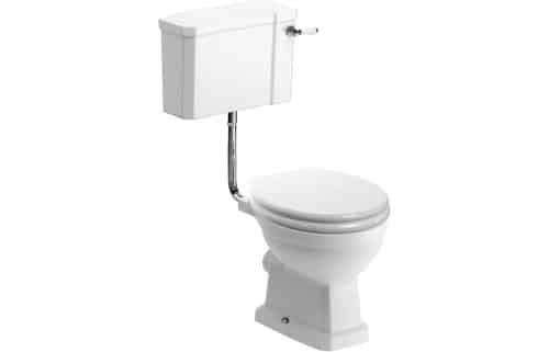 Benue Low Level WC & Satin White Wood Effect Seat w/Br.Brass Finishes