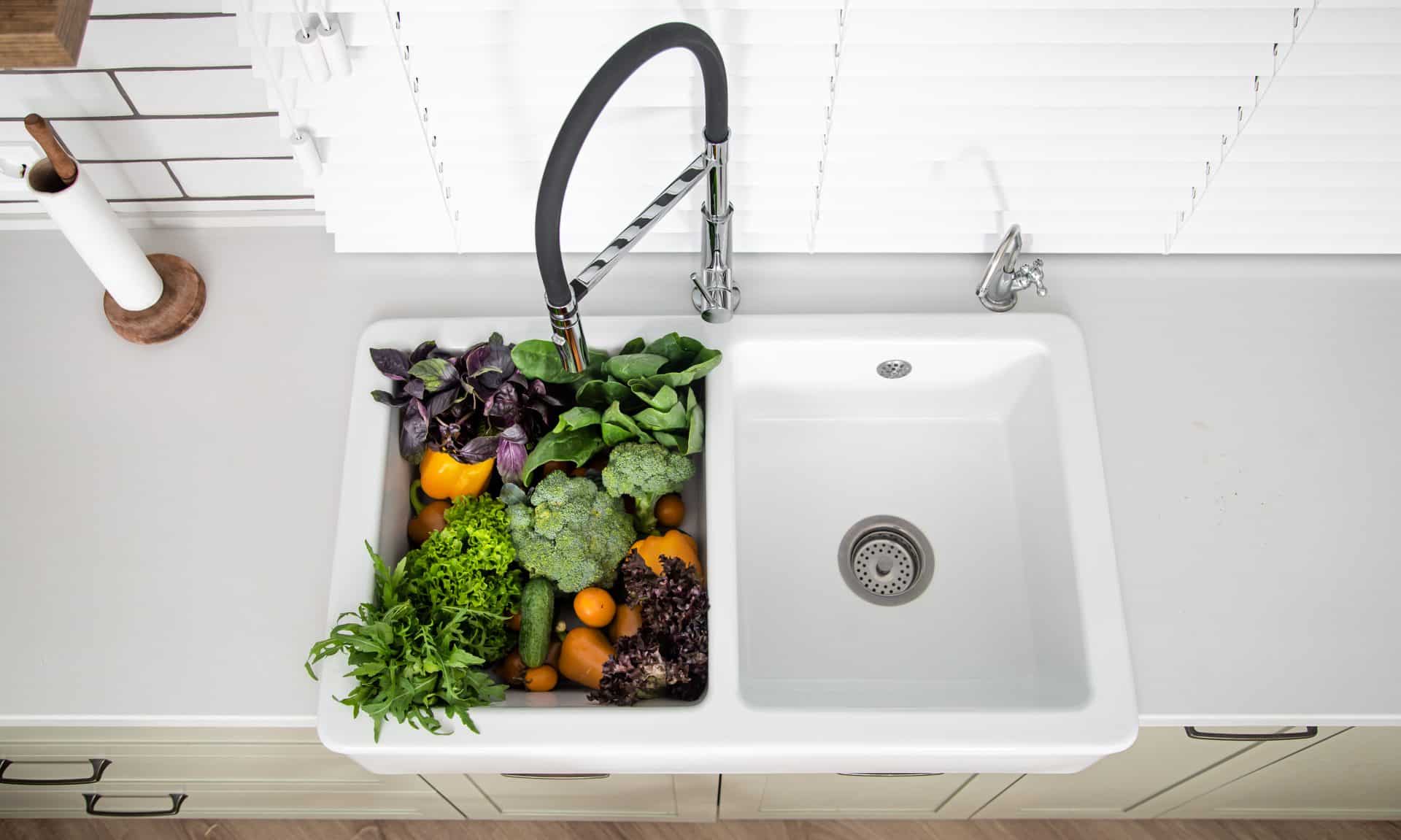 vegetables in a sink