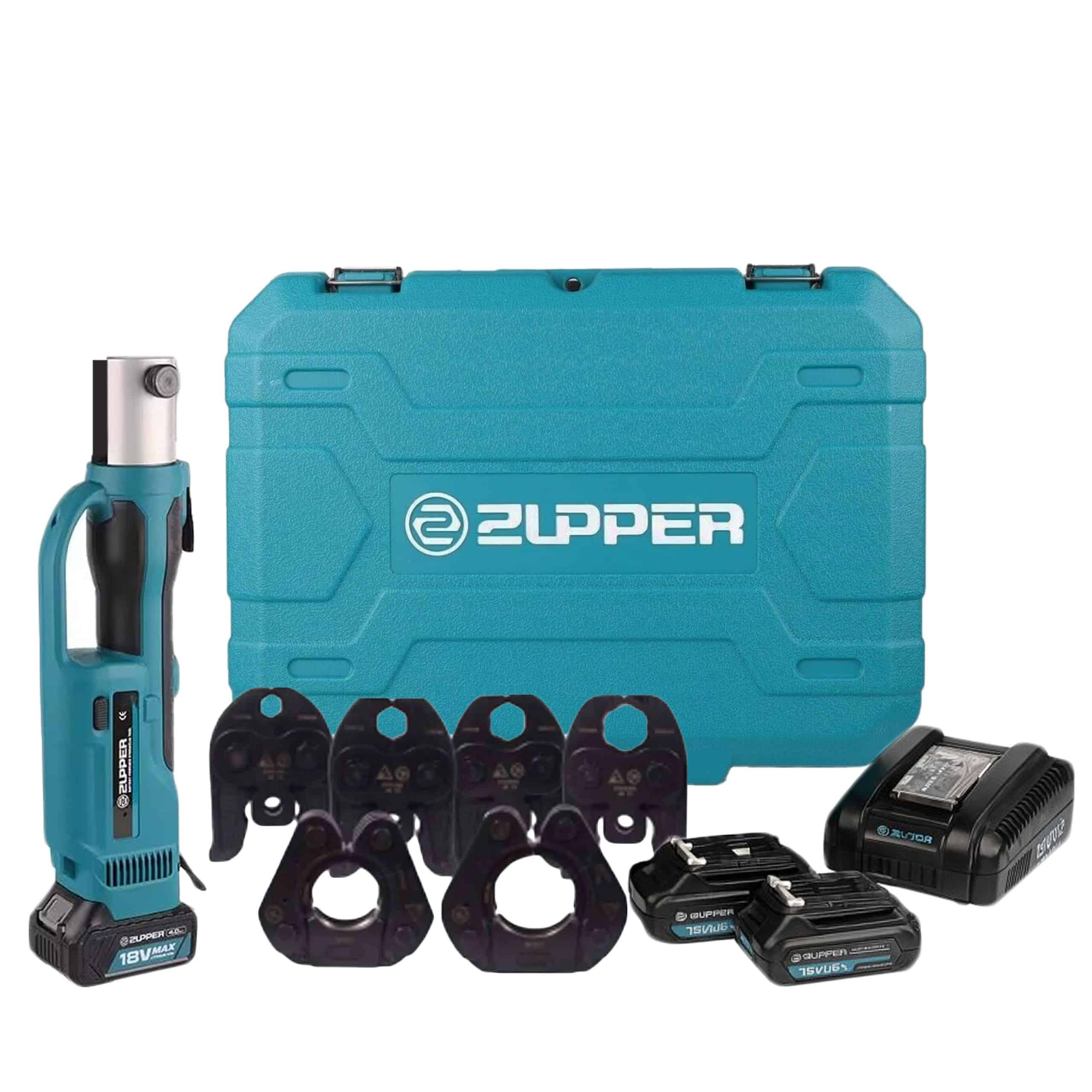 Zupper PZ-1550 32kN Press Tool c/w Case, 6x 15-54mm M Profile Jaws, 2x Batteries & Charger